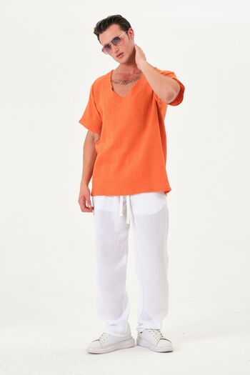 RELAXL 100% Cotton Breathable Muslin Fabric Wide Leg Baggy Fit Summer White Trousers