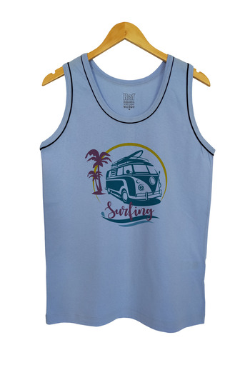 Raf Coll Tricou tricotat cu bretele pentru bărbați Vosvos Surfing imprimat digital