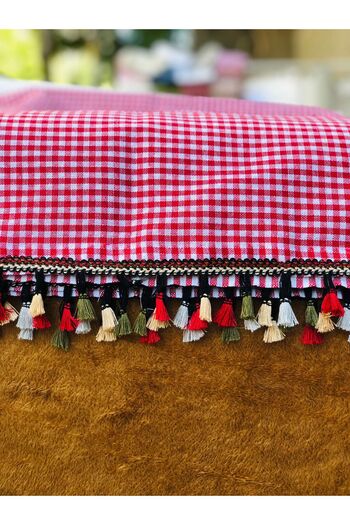 Çelik Linen Piti Square Tablecloth - Pöti Square Picnic Cloth - Kitchen Tablecloth with Lace