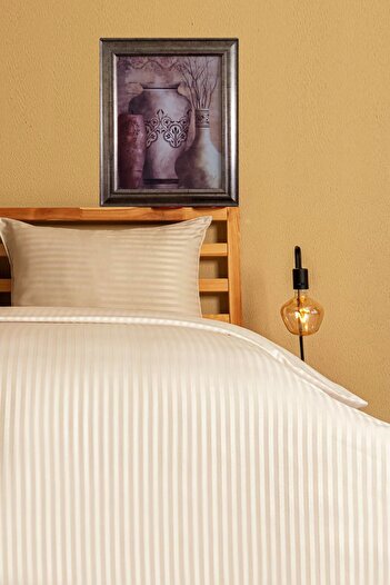 SELONYA Cotton Satin Striped Duvet Cover Set Double Size Bed Sheet+Pillow+Duvet Cover