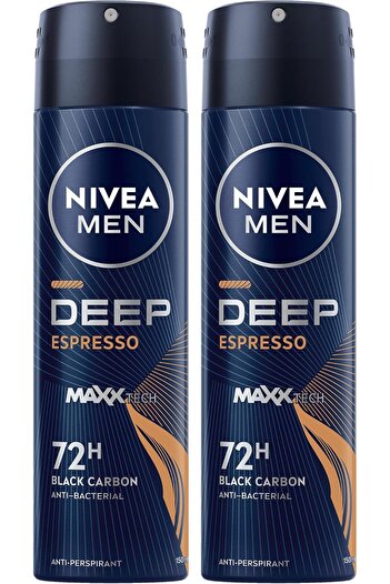 NIVEA Deo Deep Black Carbon Espresso for Men by Nivea, Anti-Bacterial & Anti-Perspirant Spray, 150ml (Pack