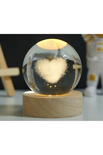 Vefa Lighted Wooden Glass Globe with Decorative Heart Design