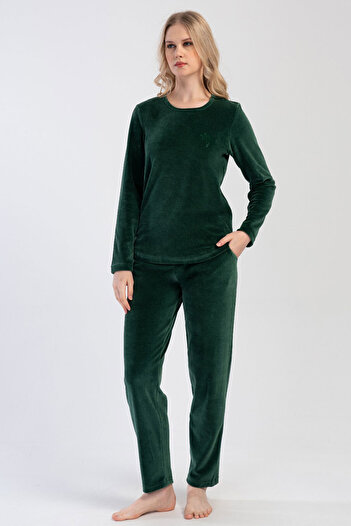 VİENETTA Women's Velvet Long Sleeve Pajama Set, 403083