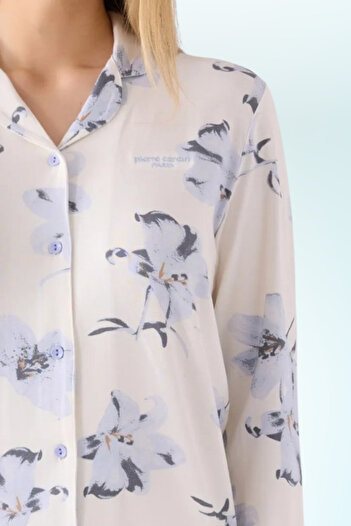 Pierre Cardin Kadın Beyaz Full Düğmeli Uzun Kol Viskon Pijama Takımı VR.PC.01.88.8.3.1. Y01