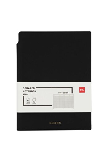 Deli , Office Notebook A5, 112 Sheets, Arithmetic Ruling, 80 Gsm Paper, Black Leather Cover