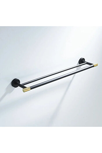 LUXXO Suport dublu prosop de baie, din metal, negru mat cu accent auriu, 60cm, otel inoxidabil