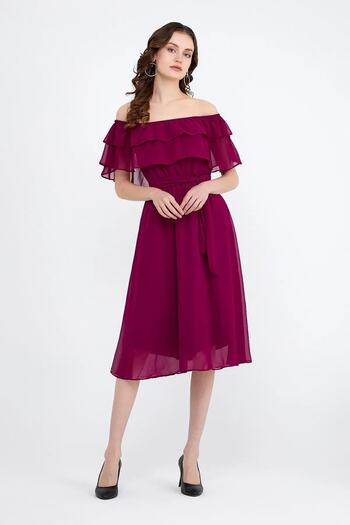 thezkscom Plum Madonna Ruffle Collar Plus Size Chiffon Dress