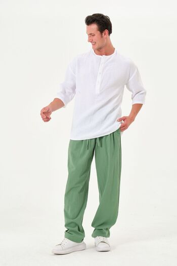 RELAXL 100% Cotton Natural Muslin Oversize Lapel Collar White Shirt Poor Sleeve