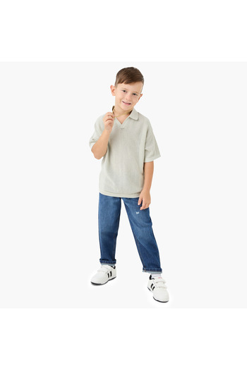 Juniors Textured Pullover with Collar and Short Sleeves