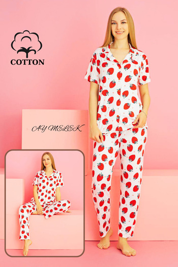 AYMELEK Women's Pajamas Set 100% Cotton Shirt and Pajamas Set