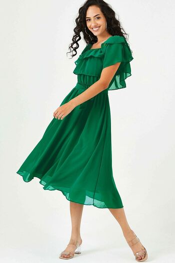 thezkscom Green Madonna Ruffle Collar Plus Size Chiffon Dress