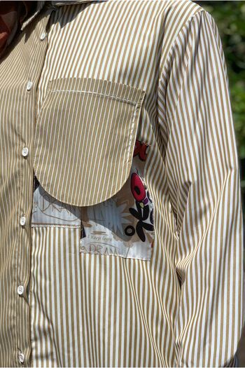 Moda Rosa 25Y4456 - Camel - Pocket Detail Striped Poplin Shirt