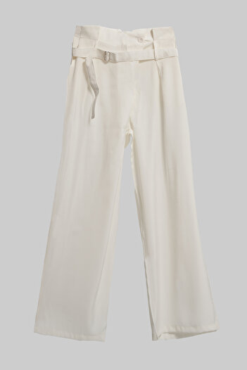 its basic Women's Ecru Color Palazzo Fit Belt Detailed Silk Satin Fabric Special Design Trousers