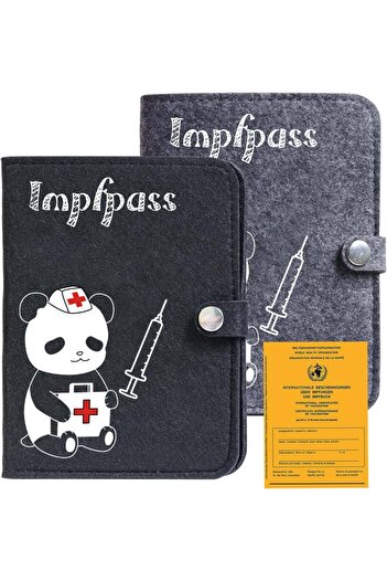 LFKJUMY Set of 2 Lfkjumy vaccination card protective covers, felt, gray/black, 120 x 160 mm