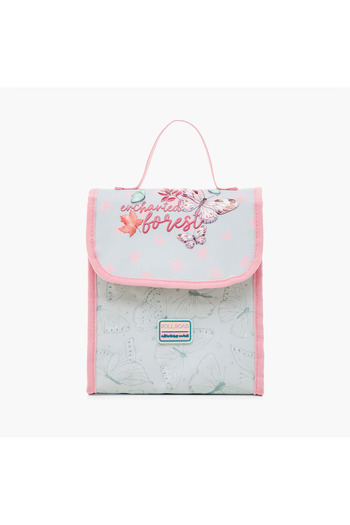 Roll Road Butterfly Print Lunch Bag with Adjustable Strap and Flap Closure
