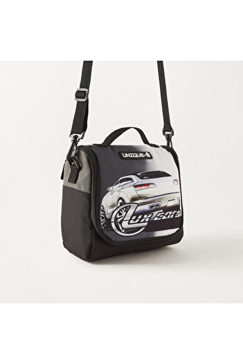 Unique -1 Car Print Lunch Bag with Adjustable Strap and Zip Closure