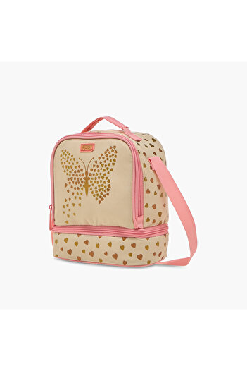 MUST Butterfly Print Lunch Bag with Adjustable Strap and Zip Closure