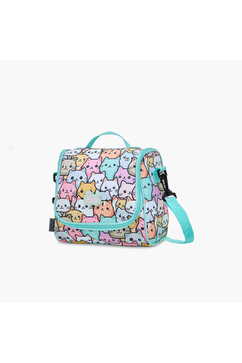 Shout Cat Print Lunch Bag with Adjustable Strap and Zip Closure