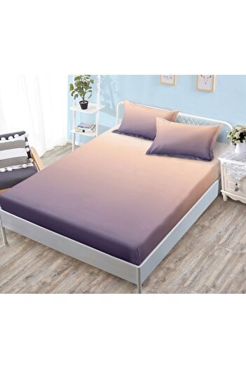 OEM Husa de pat si 2 fete de perna, cu elastic, Finet, 2 persoane, imprimeu Degrade, 180x200cm, Lavanda