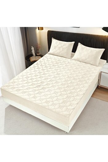 OEM Mattress cover and 2 pillowcases, Quilted Topper, Velvet, 180X200cm, Ivory