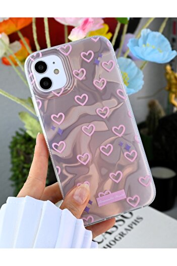 Go Aksesuar iPhone 11 Compatible Shine Romantic Heart Color Transition Shiny Silicone Case with Handle