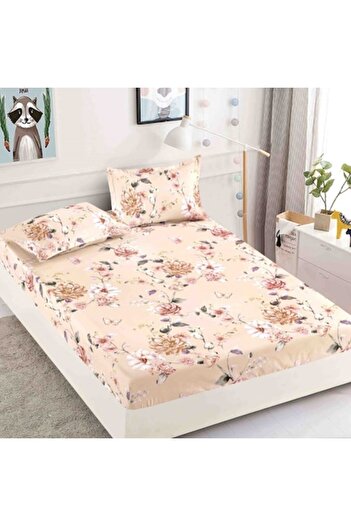 JOJO HOME Double bed sheet with elastic, Finet, 3 pieces, 2 persons, 180x200cm, Peony, Beige