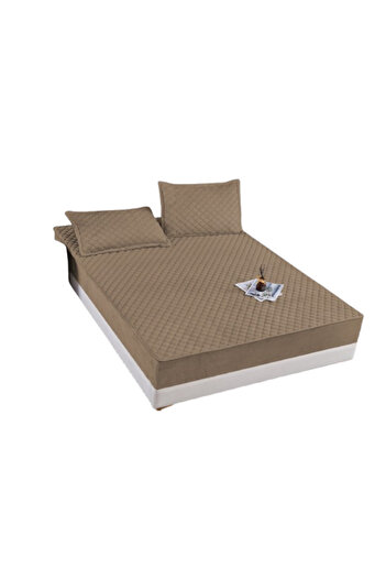 OEM Mattress Cover and 2 Pillowcases, Velvet, Quilted Topper, 180x200cm, Coffee with Milk