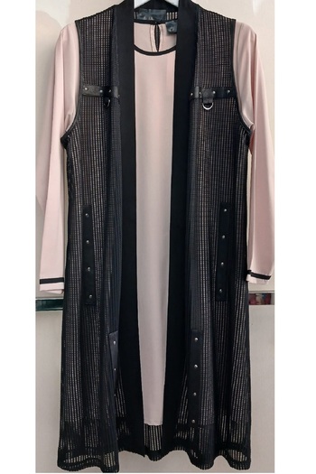 N.Y.YILDIZ Star Low Sleeve Mesh Vest Long Tunic Shirt Collar Vest Jacket Shal Collar Double Set