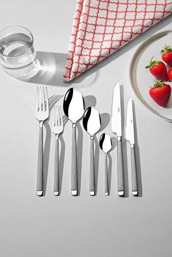 Nehir Maria Satin 12-Person 84-Piece Leather Cutlery Set
