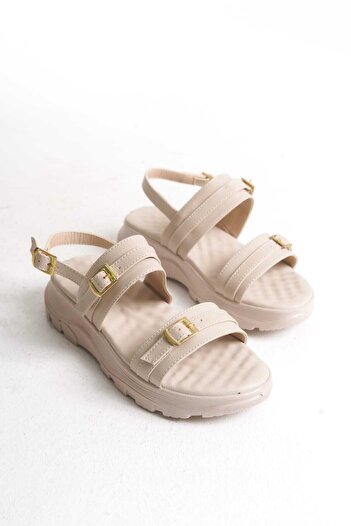 OBAY LİFE Women's Cream Hooked Daily Flat Sole Orthopedic Sandals Nbr3080