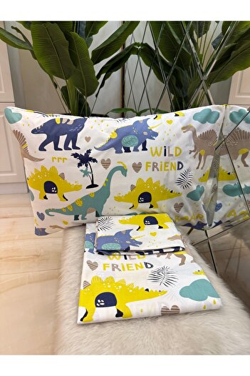 micoton Patterned Single 100% Cotton Elasticless Sheet and Pillowcase Set