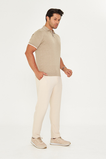 Manche İnce Yazlık Soft Pamuklu Polo Yaka Triko Tshirt - Bej | Mes511596-01