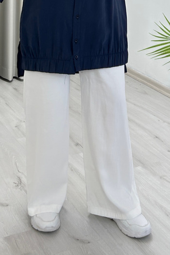 TRİPEN Cupra Fabric Elastic Waist Summer Wide Leg Women's Trousers with Side Pockets
