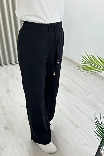 TRİPEN Cupra Fabric Elastic Waist Summer Wide Leg Women's Trousers with Side Pockets