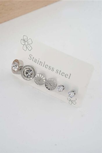 By Zeyna Aksesuar Women's 316 L Stainless Steel Tarnish Free Set of 6 Earrings