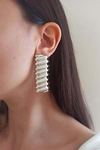 By Zeyna Aksesuar Women's Special Design 6 cm Serrated Model Earrings zyna004
