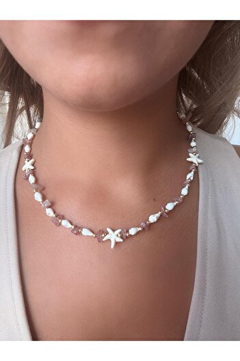 Vinlora Design Rose Quartz Stone Starfish Conch Necklace – Handmade Natural Design