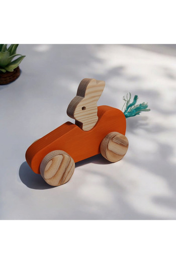 websunday Wooden Toy Rabbit Car Natural Handmade Toy