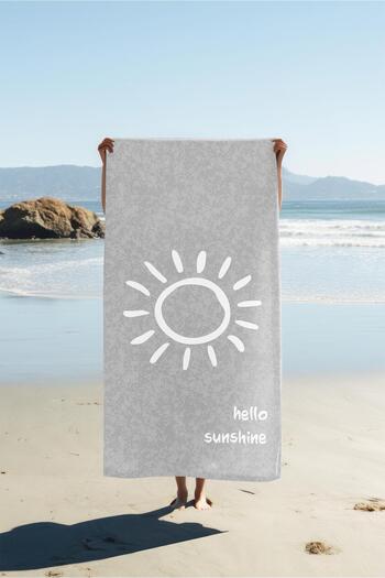 Doruklar Home Collection Hello Sunshine Written Beach Sea Towel Digital Printing Peshtamal 80X160 cm Hss05