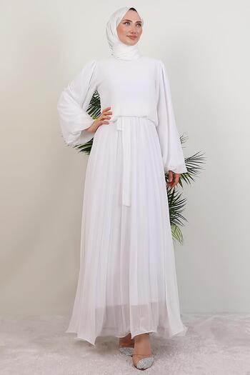 GİYZAMİLA Umrah Chiffon Dress White