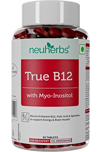 Neuherbs Plant-Based True B12 Supplements For Men & Women | With Myo-inositol, Folic Acid & Spirulin