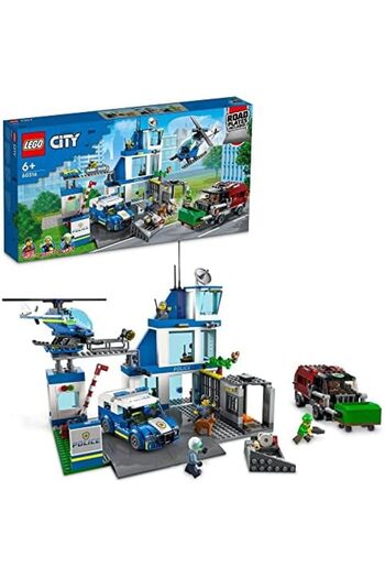 LEGO مجموعة بناء مركز شرطة المدينة للأطفال من سن 6 سنوات فما فوق، مع طائرة هليكوبتر ومركبة دورية وعناصر قابلة للتخصيص