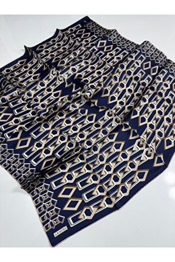 Armine Silk Scarf 2024 Summer - 9172-06 Navy Blue Beige Sura