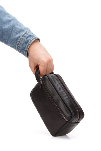 Newish Polo Men's Black Genuine Leather Portfolio Clutch Shaving Cosmetic Care and Daily Handbag