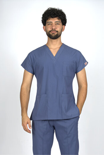 SEZA TEKSTİL Furtună Albastră Premium Flex Unisex Scrubs din Lycra Uniformă pentru Doctor și Asistentă Top Individual