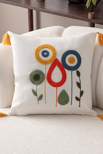 BUGİ HOME COLLECTİON Comfort Punch Pattern Throw Pillow Cover Square Decorative Bohemian Embroidered Sofa Pillowcase Poncho 45X45