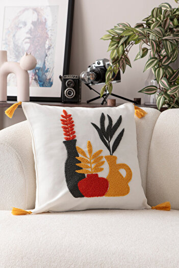 BUGİ HOME COLLECTİON Comfort Punch Pattern Throw Pillow Cover Square Decorative Bohemian Embroidered Sofa Pillowcase Poncho 45X45