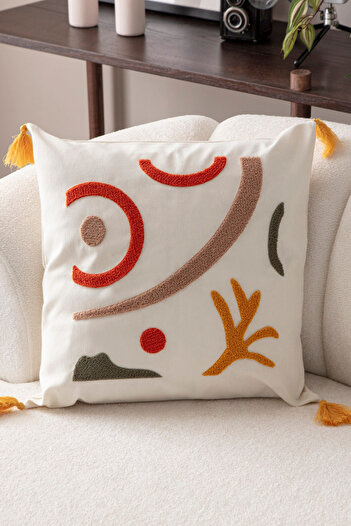 BUGİ HOME COLLECTİON Comfort Punch Pattern Throw Pillow Cover Square Decorative Bohemian Embroidered Sofa Pillowcase Poncho 45X45