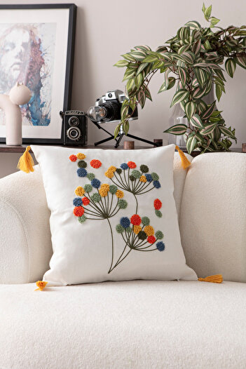 BUGİ HOME COLLECTİON Comfort Punch Pattern Throw Pillow Cover Square Decorative Bohemian Embroidered Sofa Pillowcase Poncho 45X45