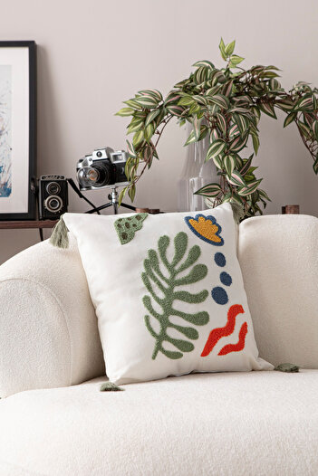 BUGİ HOME COLLECTİON Comfort Punch Pattern Throw Pillow Cover Square Decorative Bohemian Embroidered Sofa Pillowcase Poncho 45X45